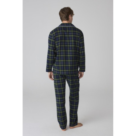 Pijama para hombre de franela con estampado de cuadros y bolsillos Pijama para hombre de franela con estampado de cuadros y bolsillos
