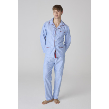 Set clásico de pijama para hombre en tono celeste y camisa de botones Set clásico de pijama para hombre en tono celeste y camisa de botones