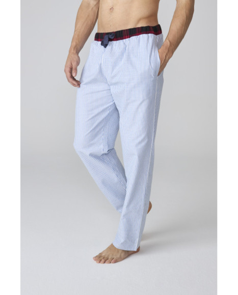 Conjunto de pijama para hombre azul a rayas con camiseta abotonada Conjunto de pijama para hombre azul a rayas con camiseta abotonada