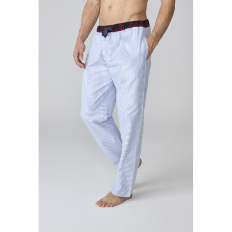 Conjunto de pijama para hombre azul a rayas con camiseta abotonada Conjunto de pijama para hombre azul a rayas con camiseta abotonada