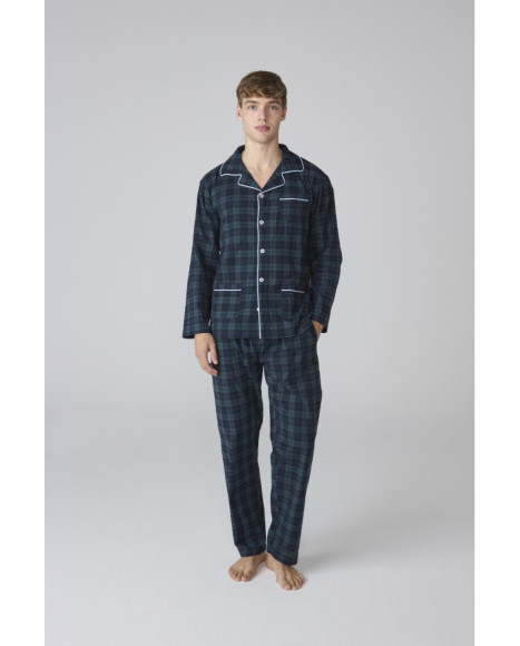 Set de pijama para hombre de cuadros marinos con vivos en contraste Set de pijama para hombre de cuadros marinos con vivos en contraste