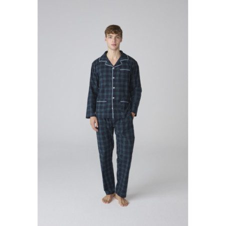 Set de pijama para hombre de cuadros marinos con vivos en contraste Set de pijama para hombre de cuadros marinos con vivos en contraste