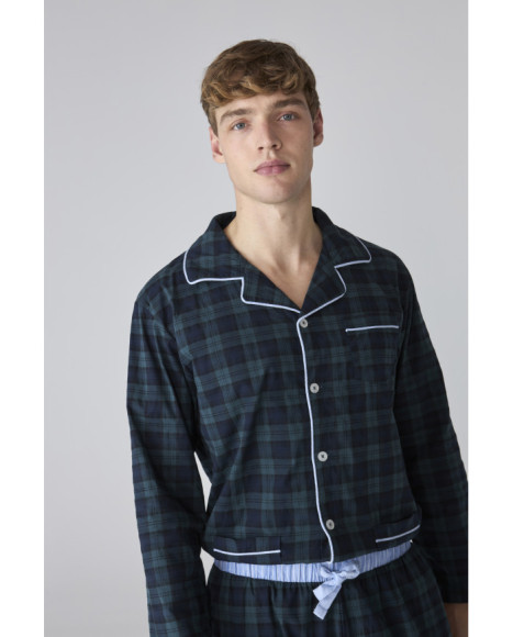 Set de pijama para hombre de cuadros marinos con vivos en contraste Set de pijama para hombre de cuadros marinos con vivos en contraste