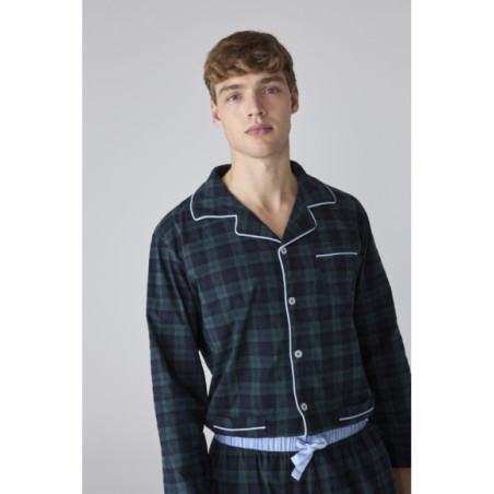 Set de pijama para hombre de cuadros marinos con vivos en contraste Set de pijama para hombre de cuadros marinos con vivos en contraste