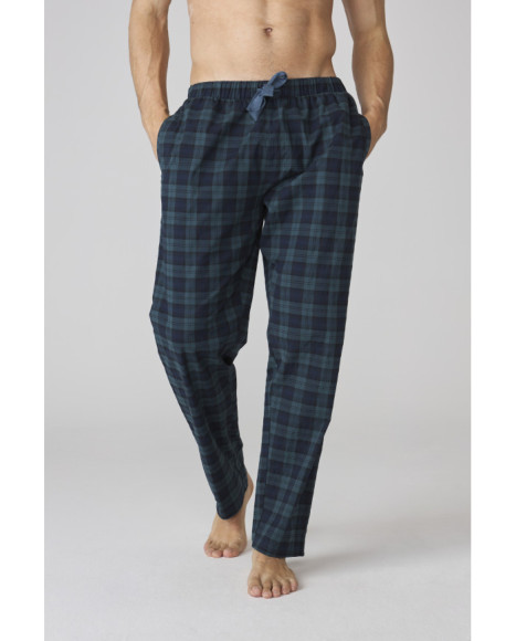 Pijama largo para hombre con cuello henley y pantalón a cuadros Pijama largo para hombre con cuello henley y pantalón a cuadros
