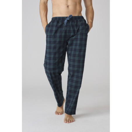 Pijama largo para hombre con cuello henley y pantalón a cuadros Pijama largo para hombre con cuello henley y pantalón a cuadros