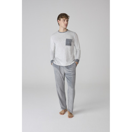 Conjunto de pijama para hombre gris y bolsillo en contraste Conjunto de pijama para hombre gris y bolsillo en contraste