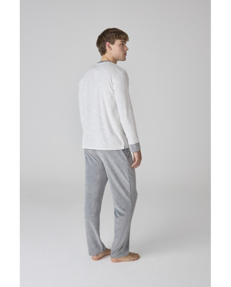 Conjunto de pijama para hombre gris y bolsillo en contraste Conjunto de pijama para hombre gris y bolsillo en contraste