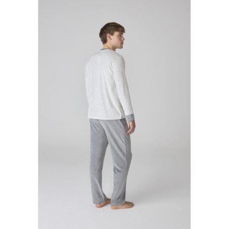Conjunto de pijama para hombre gris y bolsillo en contraste Conjunto de pijama para hombre gris y bolsillo en contraste