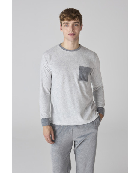Conjunto de pijama para hombre gris y bolsillo en contraste Conjunto de pijama para hombre gris y bolsillo en contraste