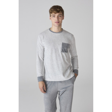 Conjunto de pijama para hombre gris y bolsillo en contraste Conjunto de pijama para hombre gris y bolsillo en contraste
