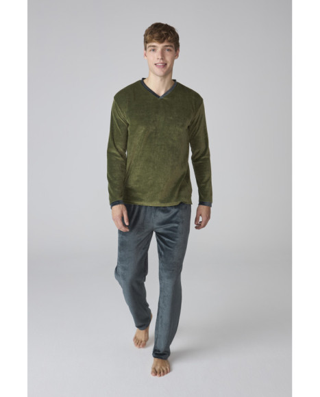 Conjunto de pijama para hombre en terciopelo verde y azul marino Conjunto de pijama para hombre en terciopelo verde y azul marino