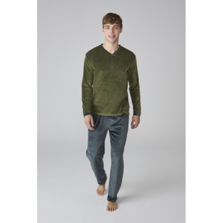 Conjunto de pijama para hombre en terciopelo verde y azul marino Conjunto de pijama para hombre en terciopelo verde y azul marino