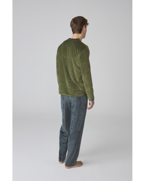 Conjunto de pijama para hombre en terciopelo verde y azul marino Conjunto de pijama para hombre en terciopelo verde y azul marino