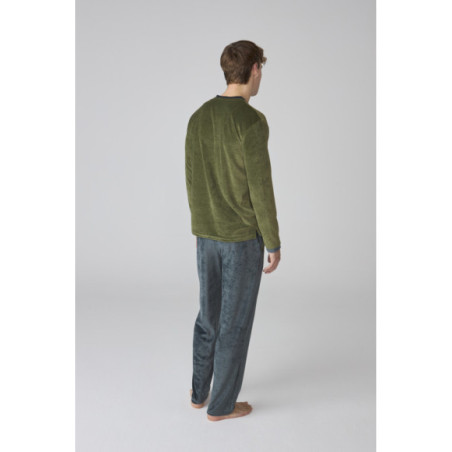Conjunto de pijama para hombre en terciopelo verde y azul marino Conjunto de pijama para hombre en terciopelo verde y azul marino