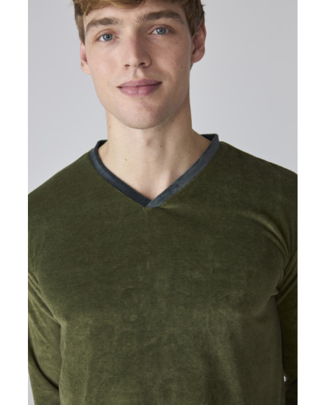 Conjunto de pijama para hombre en terciopelo verde y azul marino Conjunto de pijama para hombre en terciopelo verde y azul marino