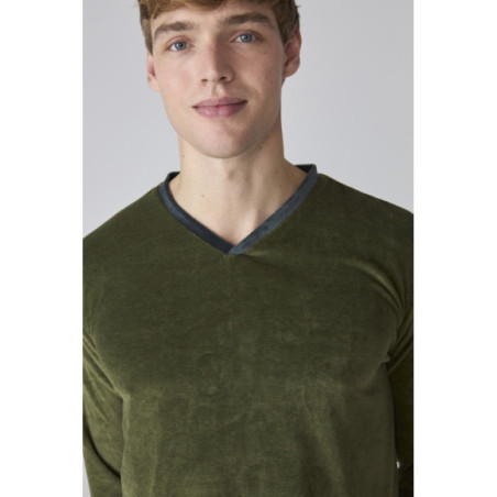 Conjunto de pijama para hombre en terciopelo verde y azul marino Conjunto de pijama para hombre en terciopelo verde y azul marino