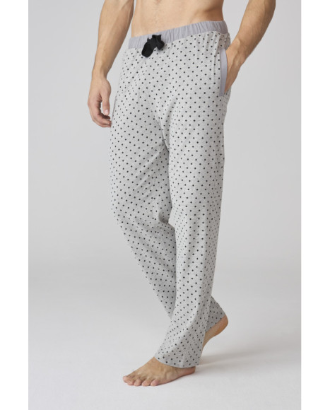 Set de pijama para hombre en azul marino con pantalón gris de lunares Set de pijama para hombre en azul marino con pantalón gris de lunares