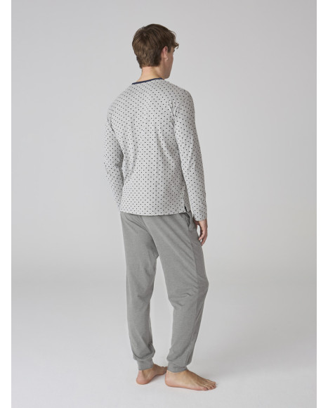 Conjunto de pijama para hombre en gris con estampado de lunares Conjunto de pijama para hombre en gris con estampado de lunares
