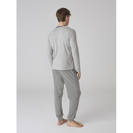 Conjunto de pijama para hombre en gris con estampado de lunares Conjunto de pijama para hombre en gris con estampado de lunares