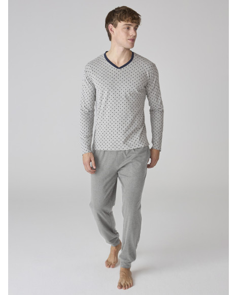 Conjunto de pijama para hombre en gris con estampado de lunares