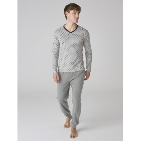 Conjunto de pijama para hombre en gris con estampado de lunares Conjunto de pijama para hombre en gris con estampado de lunares