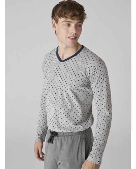 Conjunto de pijama para hombre en gris con estampado de lunares Conjunto de pijama para hombre en gris con estampado de lunares