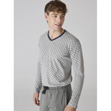 Conjunto de pijama para hombre en gris con estampado de lunares Conjunto de pijama para hombre en gris con estampado de lunares